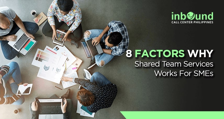 A blog banner by Inbound Call Center Philippines titled 8 Factors Why Shared Team Services Works For SMEs